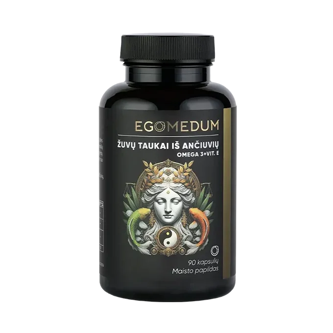 Žuvų taukai iš ančiuvių Omega 3+Vit. E